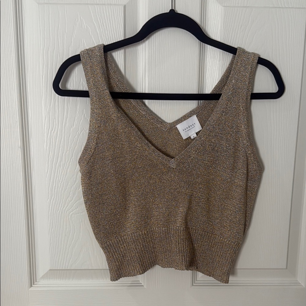 Blue yellow and white V-Neck crop Knit Top sundays size small